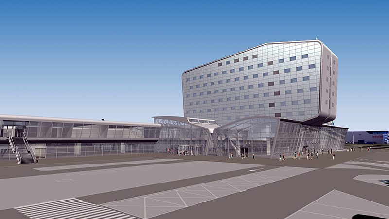 3D visualisatie eindhoven airport heijmans terminal vogelvlucht