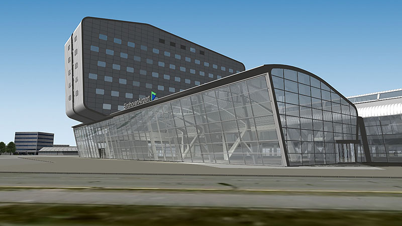 Architectuur in beeld 3D visualisatie animatie eindhoven airport heijmans terminal landingsbaan
