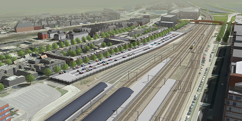3d visualisatie architectuur fotomontage stedenbouw stadsplan gerenderd Den Bosch garage mayweg vogelvlucht